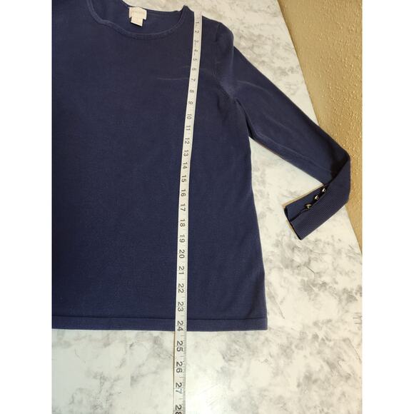 Chico's Women's Navy Blue Solid Round Neck Long Sleeve Pullover T-Shirt Size M - Picture 7 of 7
